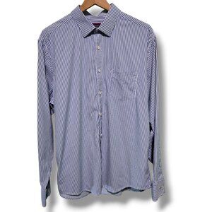 UNTuckit button-up shirt mens XL Blue White stripes stretch long-sleeve